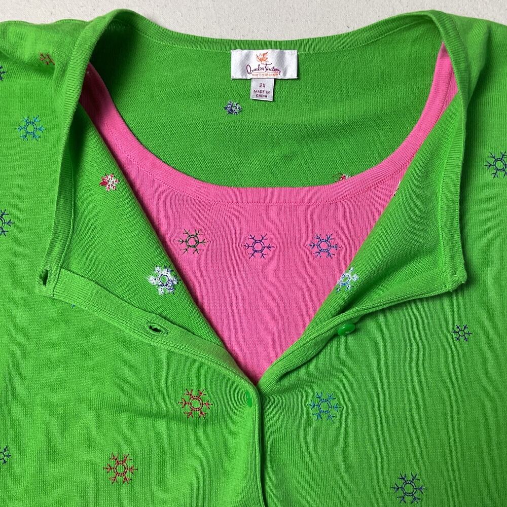 Quacker Factory Bright Green Long Sleeve Cardigan Womens 2X